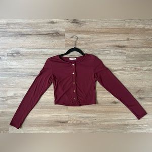 Size Small. Burgundy Colored Long Sleeve Crop Top.